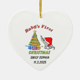Personalized Baby's First Christmas with Elephant Ceramic Ornament