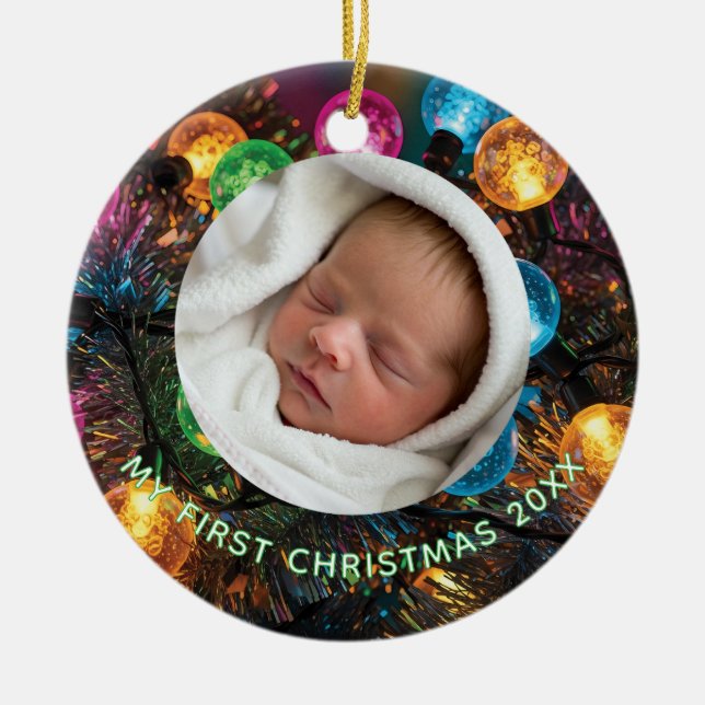 Personalized Baby's First Christmas with Photo Ceramic Ornament (Front)
