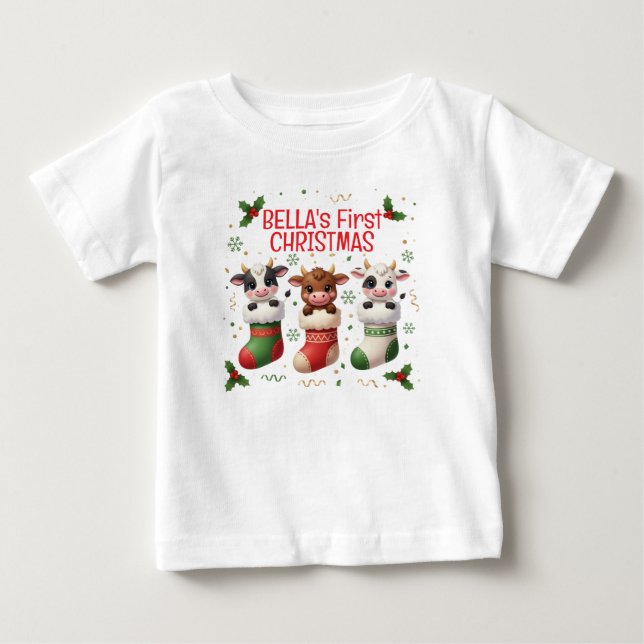 Personalized Baby's First Cow Christmas Tee (Front)