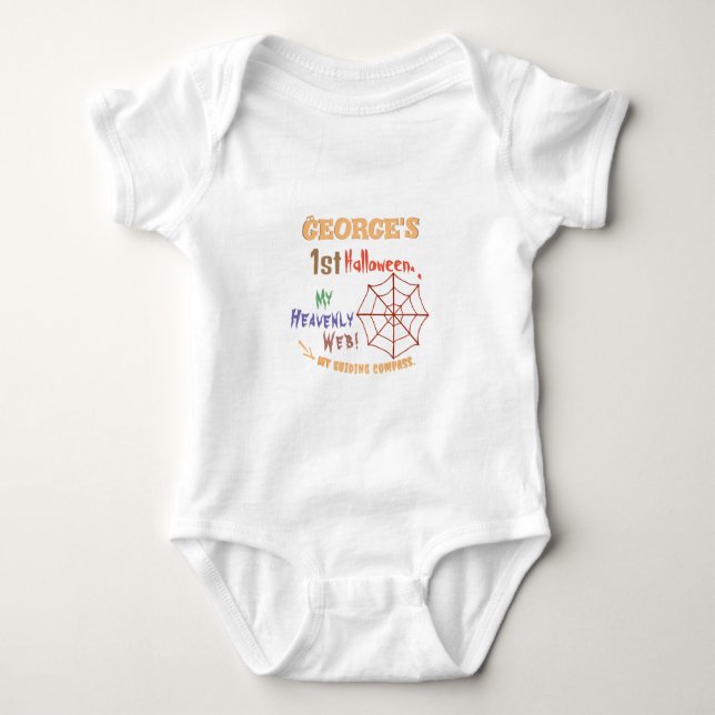 Personalized Baby's First Halloween, Spider Web Baby Bodysuit (Front)