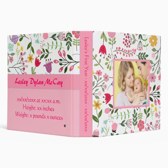Personalized Baby's First Year Pink Floral Photo Binder (Background)