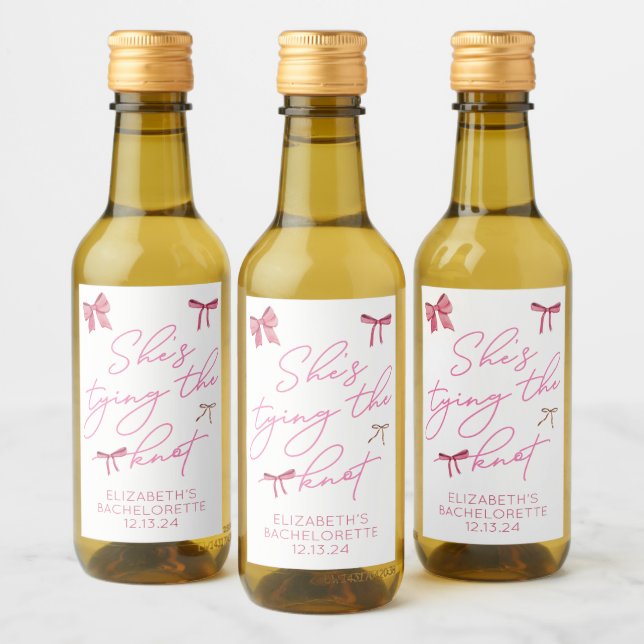 Personalized Bachelorette Birthday Pink Bow Mini Wine Label (Bottles)