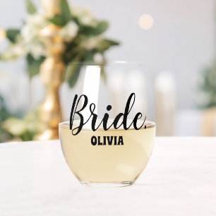 Personalized Bachelorette Bride Stemless Wine Glass