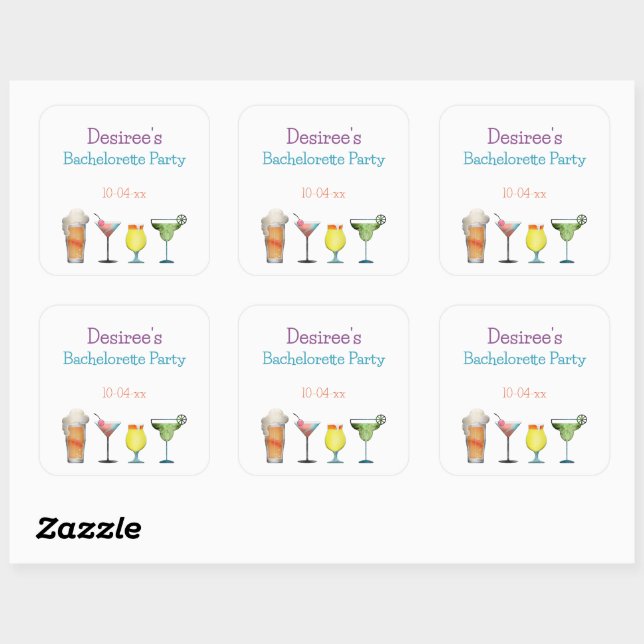Personalized Bachelorette Party Fruity Drinks Square Sticker (Sheet)