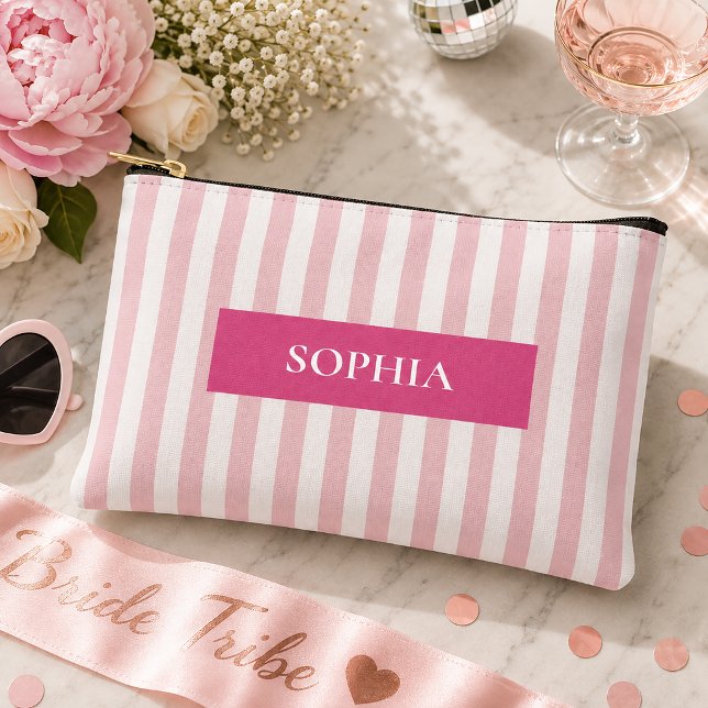 Personalized Bachelorette Party Striped Accessory Pouch (Creator Uploaded)