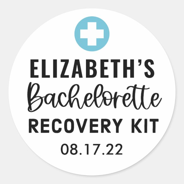 Personalized Bachelorette Recovery Kit  Classic Round Sticker (Front)