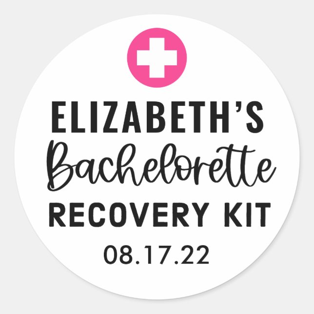 Personalized Bachelorette Recovery Kit  Classic Round Sticker (Front)