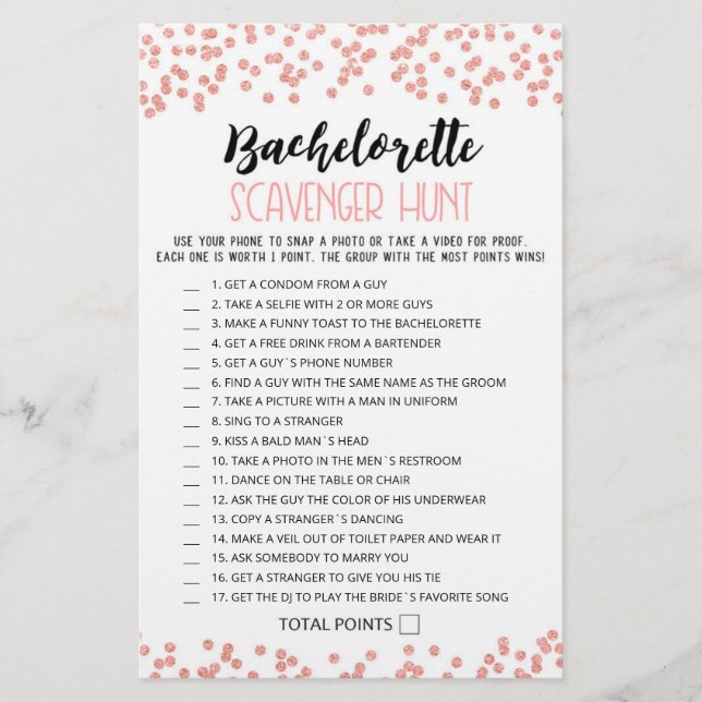 Personalized Bachelorette Scavenger Hunt game (Front)