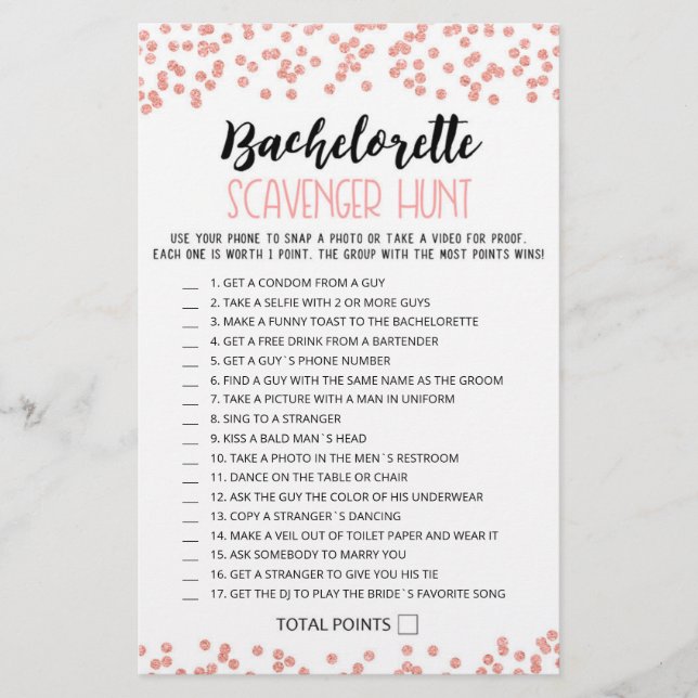 Personalized Bachelorette Scavenger Hunt game (Front)
