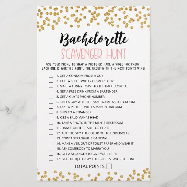 Personalized Bachelorette Scavenger Hunt game (Front)
