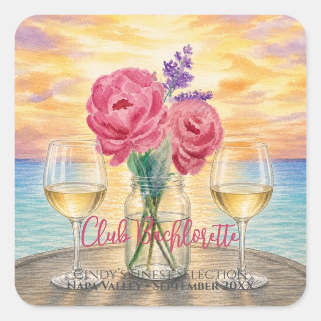 Personalized Bachelorette Sunset Square Sticker (Front)