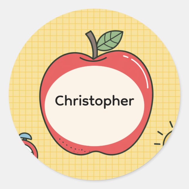Personalized Back to School Apple Name Stickers (Front)