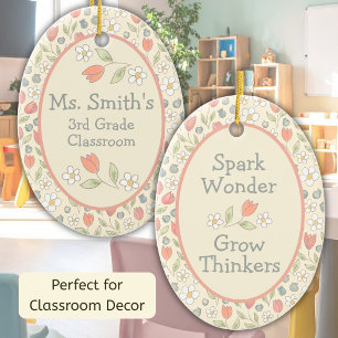 Personalized Back‑to‑School Floral Teacher Ceramic Ornament