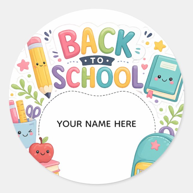 Personalized Back to School Round Sticker for Kids (Front)