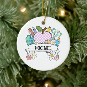 Personalized Back-to-School Supplies with Apple 2 Ceramic Ornament