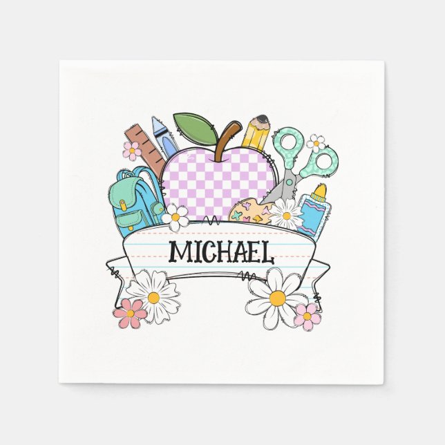 Personalized Back-to-School Supplies with Apple 2 Napkin (Front)