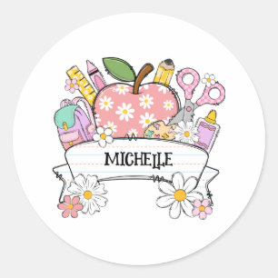 Personalized Back-to-School Supplies with Apple Classic Round Sticker
