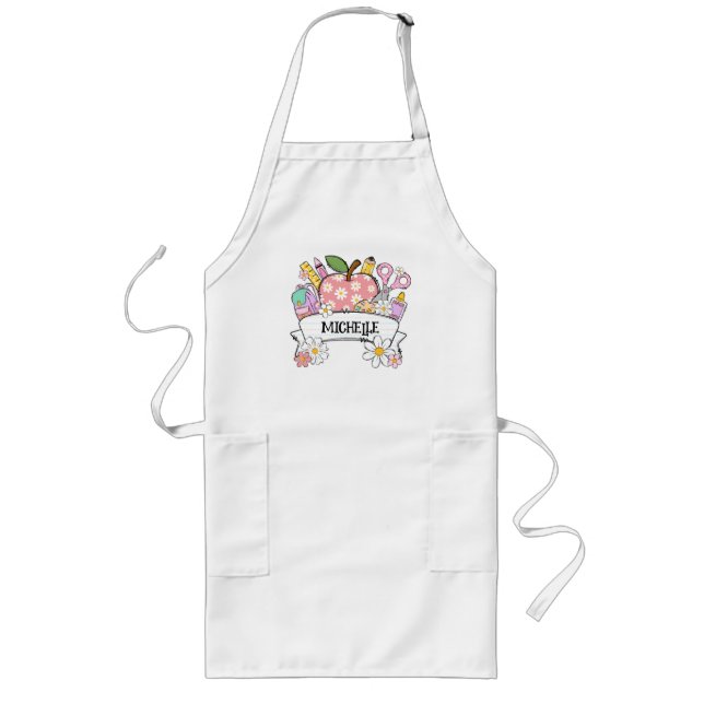 Personalized Back-to-School Supplies with Apple Long Apron (Front)