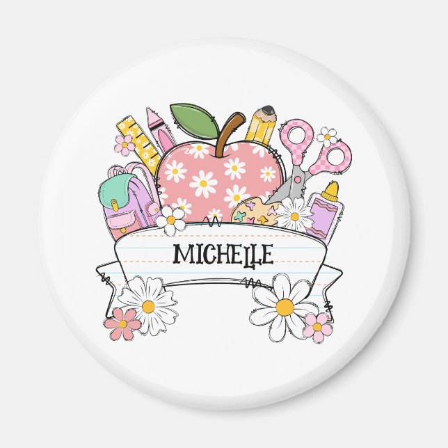 Personalized Back-to-School Supplies with Apple Magnet (Front)