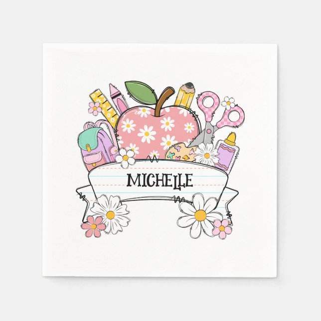 Personalized Back-to-School Supplies with Apple Napkin (Front)