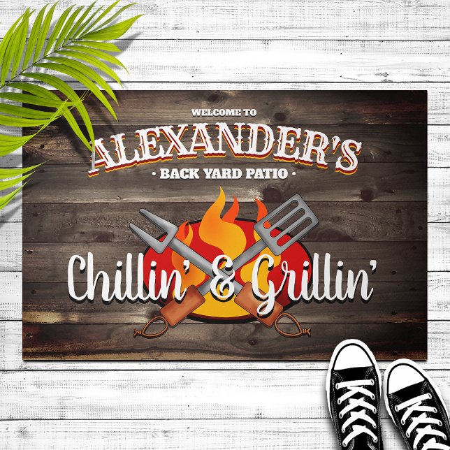 Personalized Backyard Chillin' and Grillin' Patio Doormat (Creator Uploaded)