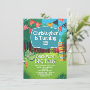 Personalized Backyard Games BBQ Birthday Party Invitation