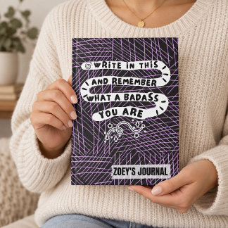 Personalized Badass Quote Purple Abstract Doodle Notebook