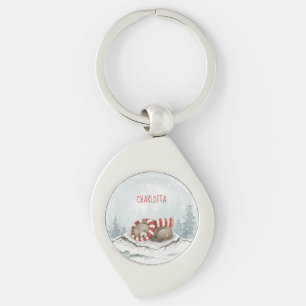 personalized badge sleeping bear winter animal cus keychain