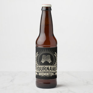 Personalized Badminton Player Name Racquet Sports Beer Bottle Label