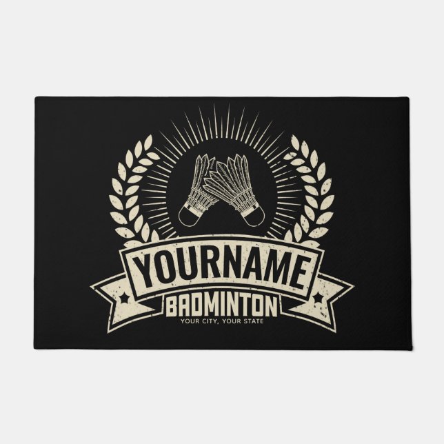Personalized Badminton Player Name Racquet Sports Doormat (Front)