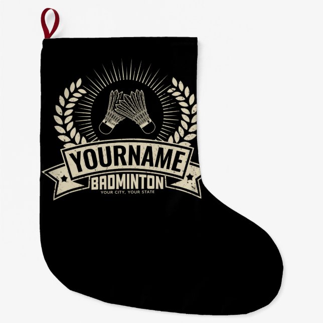 Personalized Badminton Player Name Racquet Sports  Large Christmas Stocking (Front)