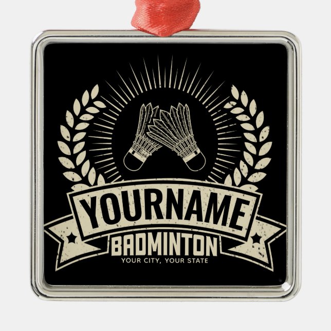Personalized Badminton Player Name Racquet Sports Metal Ornament (Front)