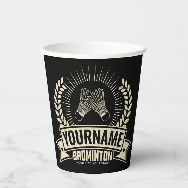 Personalized Badminton Player Name Racquet Sports  Paper Cups (Front)