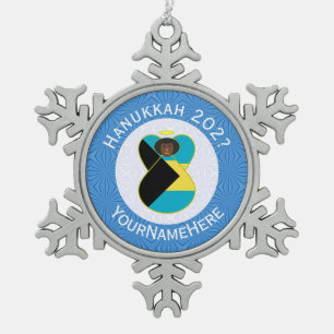 Personalized Bahamas Black Angel Hanukkah Flag Snowflake Pewter Christmas Ornament