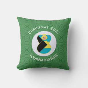 Personalized Bahamian Angel Christmas Flag  Throw Pillow