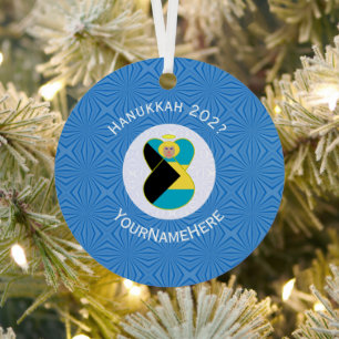 Personalized Bahamian Angel Hanukkah Blonde Flag Metal Ornament