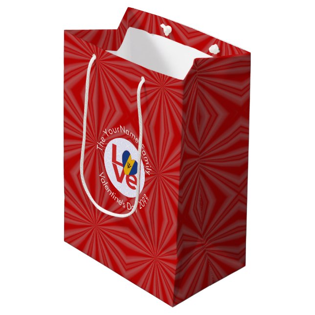 Personalized Bajan Red LOVE Flag Medium Gift Bag (Front Angled)