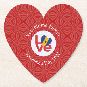 Personalized Bajan Red LOVE Flag Paper Coaster