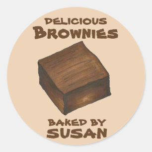 Personalized Baked By Chocolate Brownie Square Classic Round Sticker