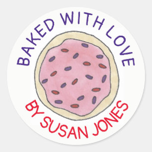 Personalized Baked By With Love Pink Sugar Cookie Classic Round Sticker
