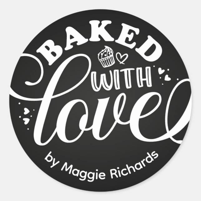 Personalized Baked With Love Black Baking Classic Round Sticker (Front)
