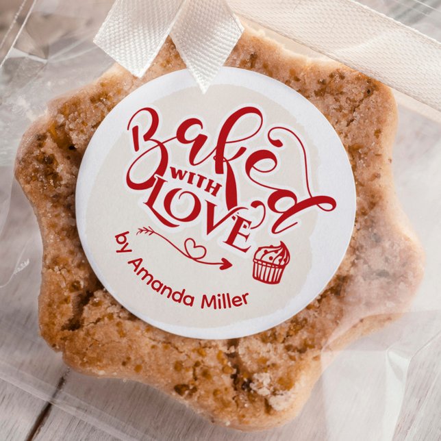 Personalized Baked With Love Holiday Baking Classi Classic Round Sticker (Creator Uploaded)