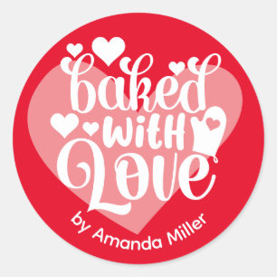 Personalized Baked With Love Valentine's Baking Classic Round Sticker
