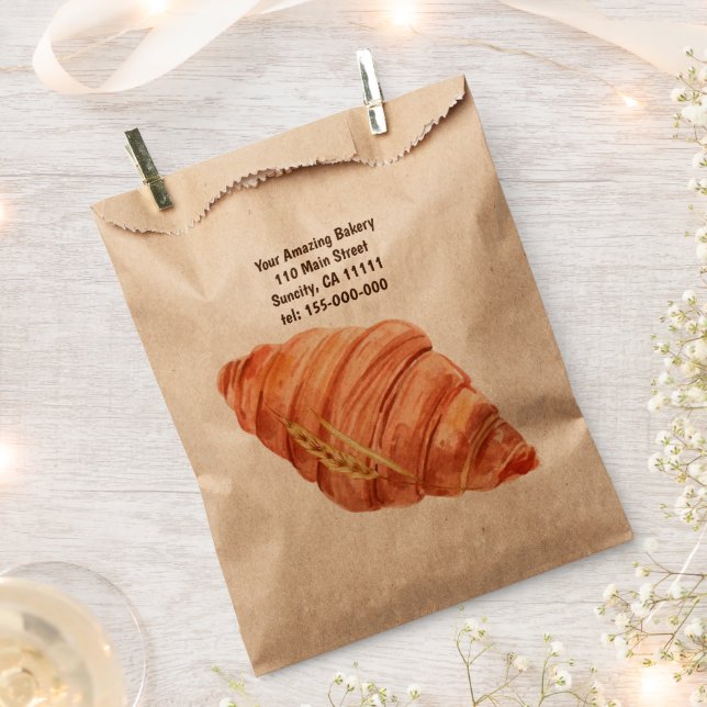 Personalized Baker Bakery Business Logo Croissant  Favour Bag (Clipped)