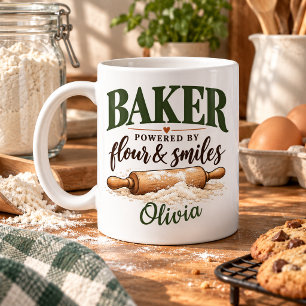 Personalized Baker Flour & Smiles Custom Name Coffee Mug