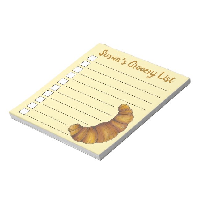 Personalized Baker Grocery List Croissant Pastry Notepad (Rotated)