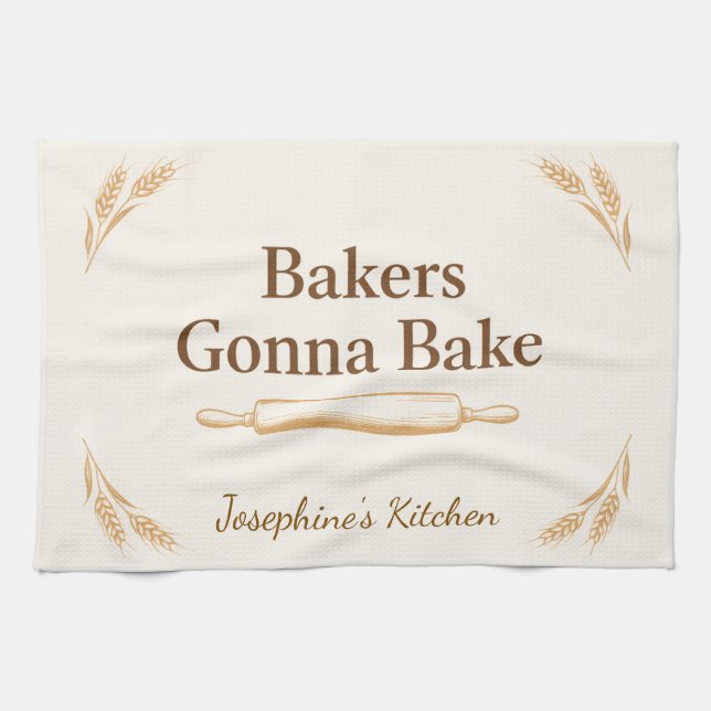 Personalized Bakers Gonna Bake Wheat Rolling Pin  Kitchen Towel (Horizontal)