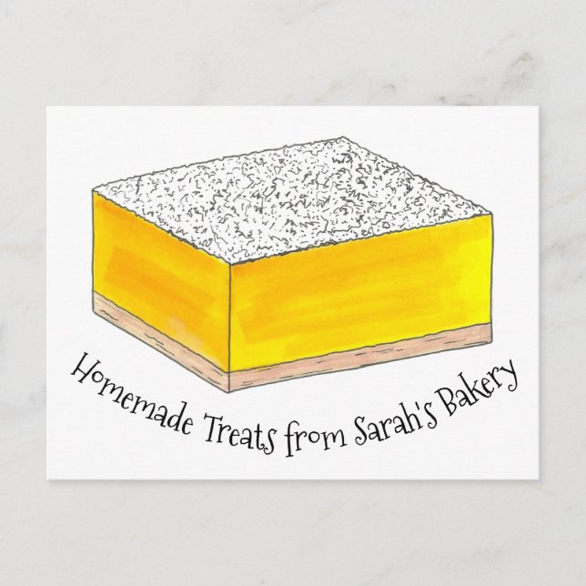 Personalized Bakery Baked By Lemon Bar Square Postcard (Front)