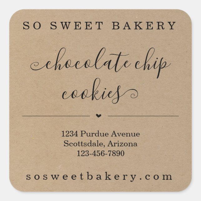 Personalized Bakery Food Sticker  Kraft Background (Front)