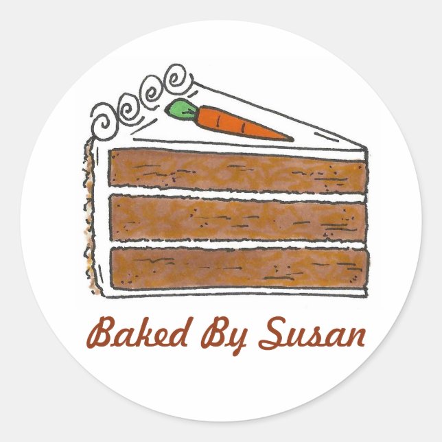 Personalized Baking Baked By Carrot Cake Slice Classic Round Sticker (Front)